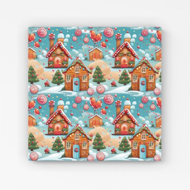 "Warren Reed - Designer Christmas Gingerbread House Canvas in Blue - Size: W16"" x H16""" - image 1