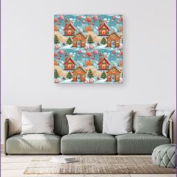 "Warren Reed - Designer Christmas Gingerbread House Canvas in Blue - Size: W16"" x H16""" - thumbnail 4