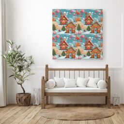 "Warren Reed - Designer Christmas Gingerbread House Canvas in Blue - Size: W16"" x H16""" - thumbnail 3