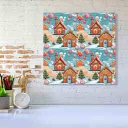 "Warren Reed - Designer Christmas Gingerbread House Canvas in Blue - Size: W16"" x H16""" - thumbnail 2