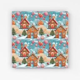 "Warren Reed - Designer Christmas Gingerbread House Canvas in Blue - Size: W16"" x H16""" - thumbnail 1