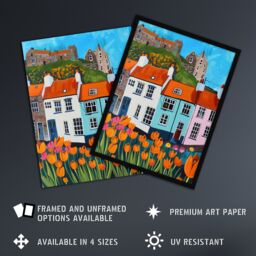 "Artery8 Summer Day in English Town Tulips Colourful Framed Art Print - Size: W12"" x H16""" - thumbnail 2