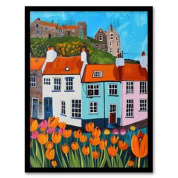 "Artery8 Summer Day in English Town Tulips Colourful Framed Art Print - Size: W12"" x H16""" - thumbnail 1