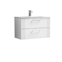 Balterley Wall Hung 2 Drawers Vanity Unit - Curved Basin 800mm, Satin White - thumbnail 1