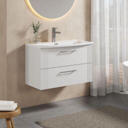 Balterley Wall Hung 2 Drawers Vanity Unit - Curved Basin 800mm, Satin White - thumbnail 4
