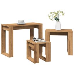 Berkfield Home Nest of Tables 3 pcs Artisan Oak Engineered Wood in Brown