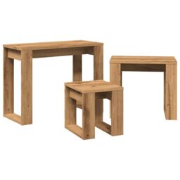 Berkfield Home Nest of Tables 3 pcs Artisan Oak Engineered Wood in Brown - thumbnail 5