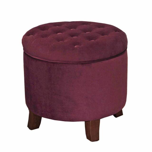 Luxury Living Cambridge Tufted Round Storage Ottoman Footstool in Wine - image 1