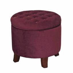 Luxury Living Cambridge Tufted Round Storage Ottoman Footstool in Wine - thumbnail 1