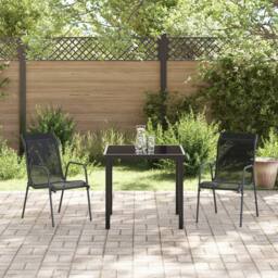 Berkfield Home 3 Piece Garden Dining Set Black Textilene & Steel - thumbnail 4