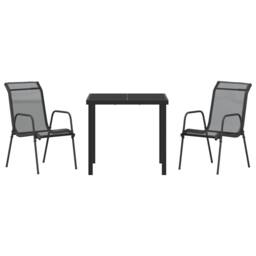 Berkfield Home 3 Piece Garden Dining Set Black Textilene & Steel - thumbnail 7