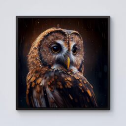 "Warren Reed - Designer Tawny Owl Face Splashart Dark Background Framed Canvas in Black - Size: W16"" x H16""" - thumbnail 1