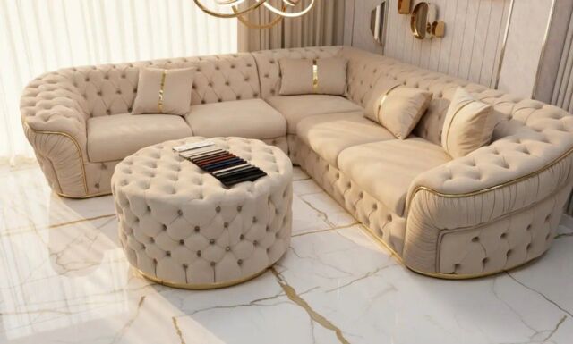 1001 Ambassador Corner sofa 270cm x 270cm Champagne Velvet in Cream - Size: 100g - image 1