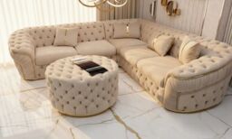 1001 Ambassador Corner sofa 270cm x 270cm Champagne Velvet in Cream - Size: 100g
