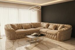 1001 Ambassador Corner sofa 270cm x 270cm Champagne Velvet in Cream - Size: 100g - thumbnail 2