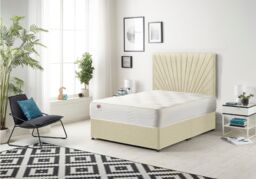 Somnior Platinum Ortho Sprung Memory Foam Mattress with Divan Bed with Headboard Linen Fabric in Cream - Size: Small Single