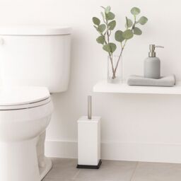 Harbour Housewares Square Toilet Brush & Holder - Cleaning Brush Set with Non Slip Base in White - thumbnail 6