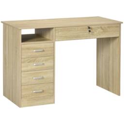 HOMCOM Computer Desk Writing Desk with Five Drawers for Home Office Oak in Brown - thumbnail 1
