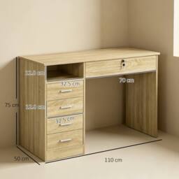 HOMCOM Computer Desk Writing Desk with Five Drawers for Home Office Oak in Brown - thumbnail 3