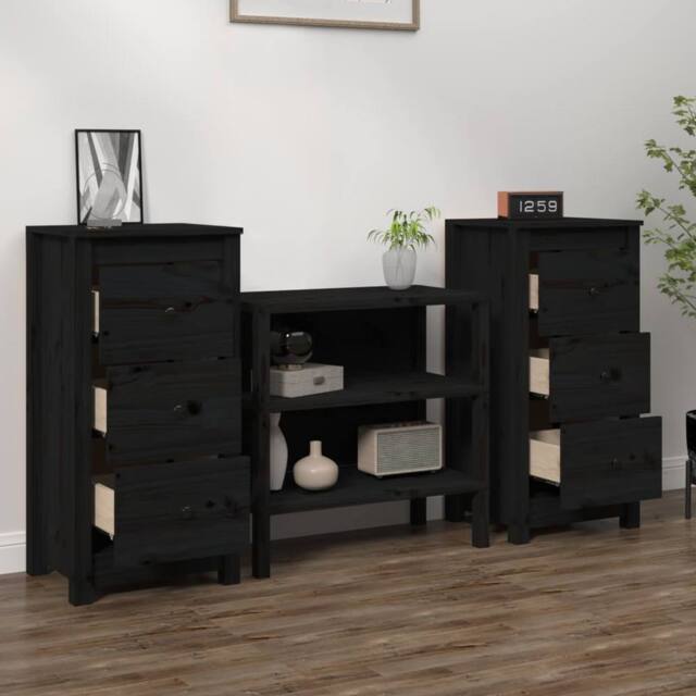 Berkfield Home Sideboards 2 pcs Black 40x35x80 cm Solid Wood Pine - Size: 40 x 35 x 80 cm - image 1