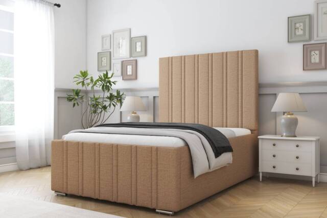 "Comfort Beds Lorenzo Dumfries Bed Frame - 50"" Upholstered Headboard in Light Brown - Size: Single" - image 1