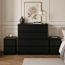 Birlea 3 Piece Furniture Set Chest of Drawers Bedside Tables Oslo in Black - thumbnail 1