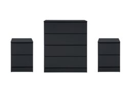Birlea 3 Piece Furniture Set Chest of Drawers Bedside Tables Oslo in Black - thumbnail 2