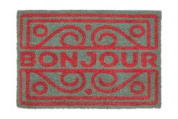 Orsina Neon Bonjour Coir Doormat in Red - Size: 100 cm diameter - thumbnail 1