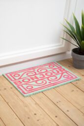 Orsina Neon Bonjour Coir Doormat in Red - Size: 100 cm diameter - thumbnail 2