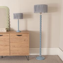 ValueLights Bobbins Powder Blue Floor Lamp with Ruched Pleated Drum Lamp Shade in Pale Blue - thumbnail 4