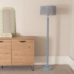 ValueLights Bobbins Powder Blue Floor Lamp with Ruched Pleated Drum Lamp Shade in Pale Blue - thumbnail 3