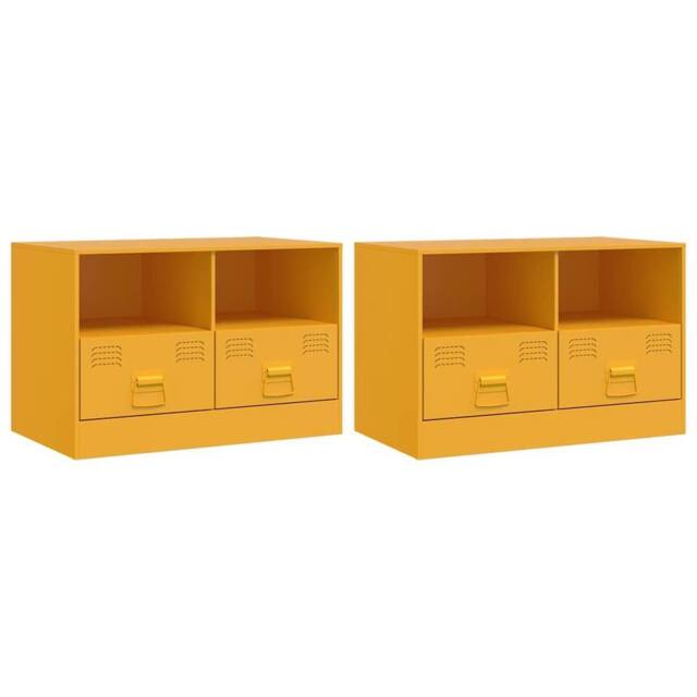 Berkfield Home TV Cabinets 2 pcs Mustard Yellow 67x39x44 cm Steel - Size: 67 x 39 x 44 cm - image 1