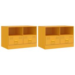 Berkfield Home TV Cabinets 2 pcs Mustard Yellow 67x39x44 cm Steel - Size: 67 x 39 x 44 cm - thumbnail 1