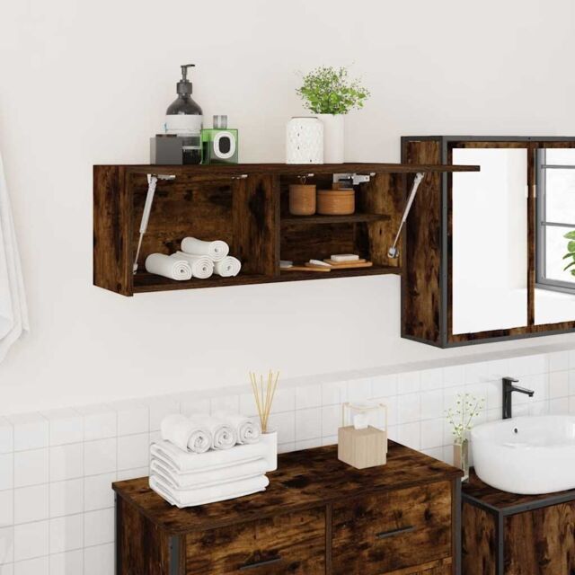 Berkfield Home Bathroom Wall Cabinet Smoked Oak 80x25x30 cm Engineered Wood in Brown - Size: 80 x 25 x 30 cm - image 1