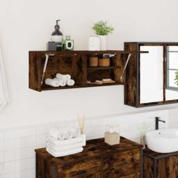 Berkfield Home Bathroom Wall Cabinet Smoked Oak 80x25x30 cm Engineered Wood in Brown - Size: 80 x 25 x 30 cm - thumbnail 1