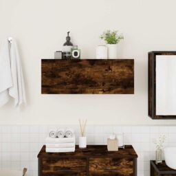 Berkfield Home Bathroom Wall Cabinet Smoked Oak 80x25x30 cm Engineered Wood in Brown - Size: 80 x 25 x 30 cm - thumbnail 3