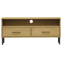 Berkfield Home TV Cabinet with Metal Legs Brown Solid Wood Pine OSLO in Light Brown - thumbnail 4