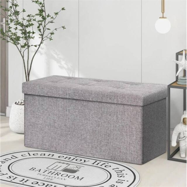 Kelvenix Large Storage Boxes Linen Folding Storage Foot Stool in Grey - image 1