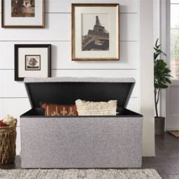 Kelvenix Large Storage Boxes Linen Folding Storage Foot Stool in Grey - thumbnail 4