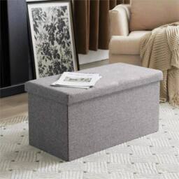 Kelvenix Large Storage Boxes Linen Folding Storage Foot Stool in Grey - thumbnail 3