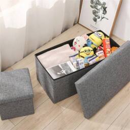 Kelvenix Large Storage Boxes Linen Folding Storage Foot Stool in Grey - thumbnail 5