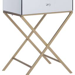 Wyld and Coco Side Table Silver Mirrored Top Gold Legs 50 x 40 cm Drawer - thumbnail 2