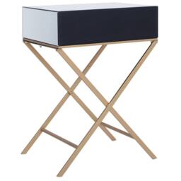 Wyld and Coco Side Table Silver Mirrored Top Gold Legs 50 x 40 cm Drawer - thumbnail 6