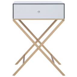 Wyld and Coco Side Table Silver Mirrored Top Gold Legs 50 x 40 cm Drawer - thumbnail 4