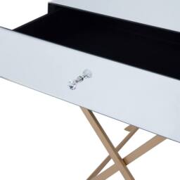 Wyld and Coco Side Table Silver Mirrored Top Gold Legs 50 x 40 cm Drawer - thumbnail 7