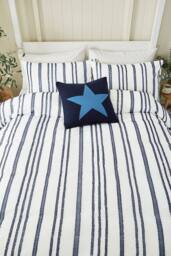 Helena Springfield 'Clipped Stripe' Jacquard Duvet Cover Set in Navy - Size: Super King - thumbnail 3