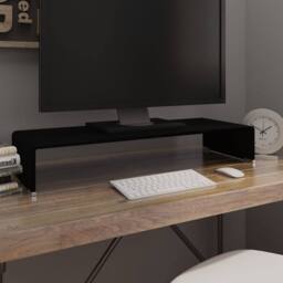 Berkfield Home TV Stand/Monitor Riser Glass Black 80x30x13 cm - Size: 80 x 30 x 13 cm - thumbnail 2