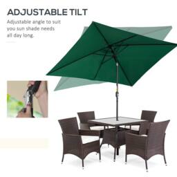 OUTSUNNY 3x2m Patio Umbrella Canopy Tilt Crank Rectangular Sun Shade Steel in Green - thumbnail 4