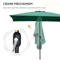 OUTSUNNY 3x2m Patio Umbrella Canopy Tilt Crank Rectangular Sun Shade Steel in Green - thumbnail 6