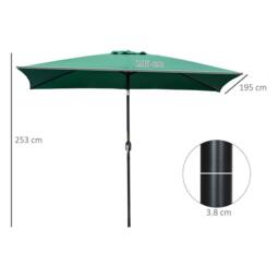 OUTSUNNY 3x2m Patio Umbrella Canopy Tilt Crank Rectangular Sun Shade Steel in Green - thumbnail 3